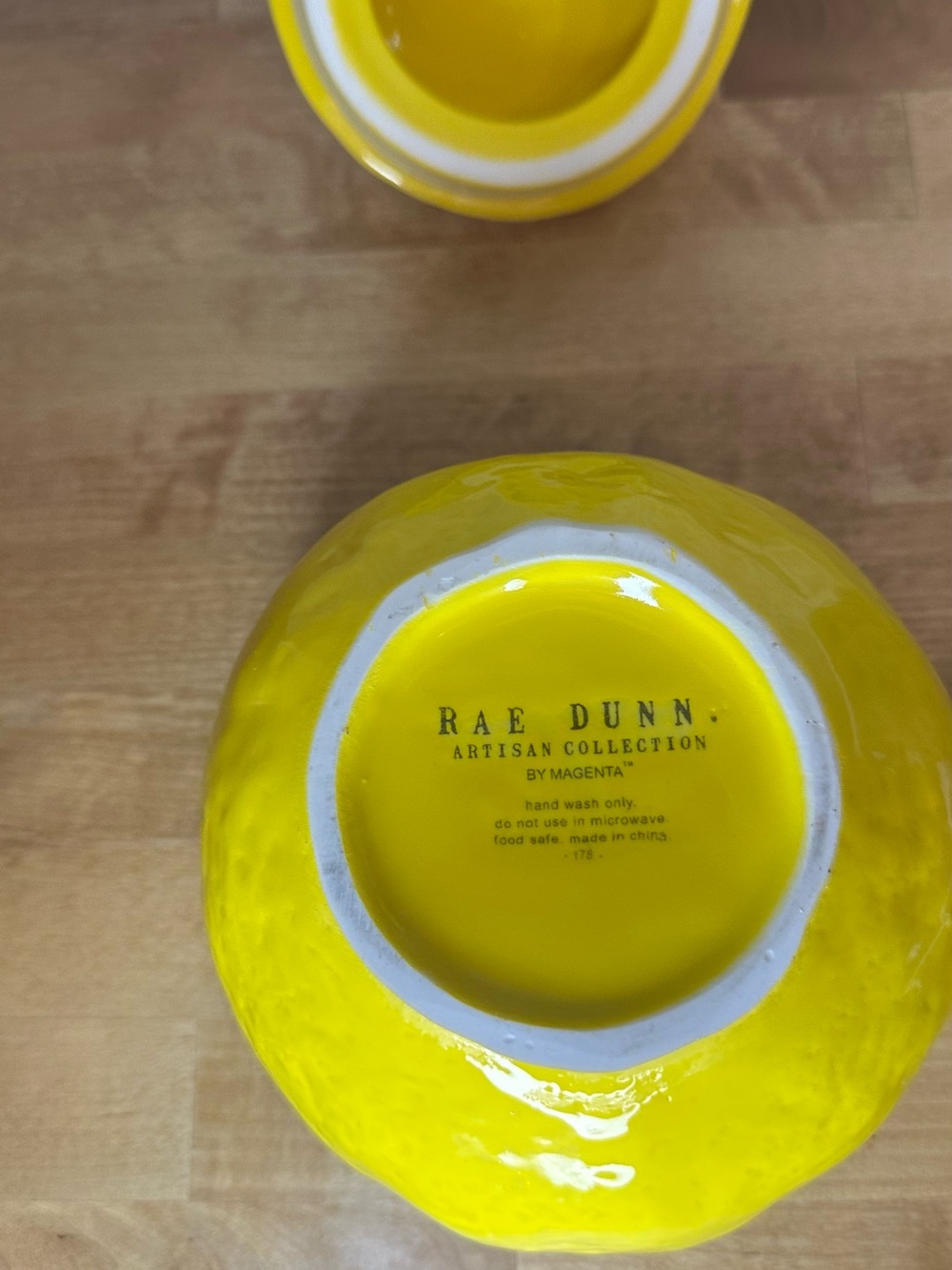 Rae Dunn Yellow Ceramic Cookie Canister with Green Leaf Lid - Picture 3 of 3